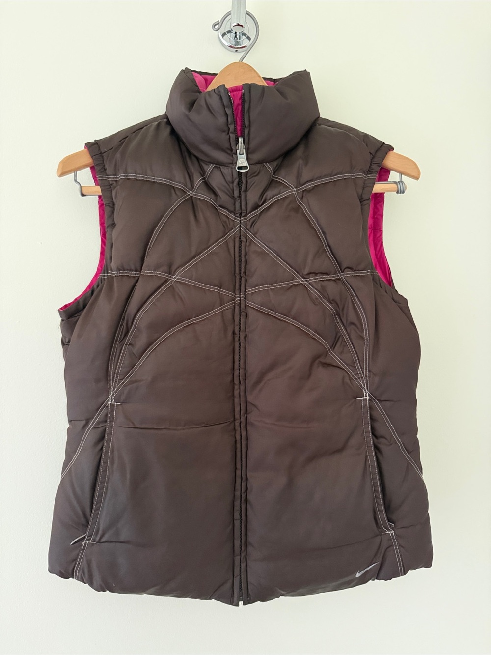 Nike Kids Down Reversible Quilted Brown and Pink Puffer Vest 90s